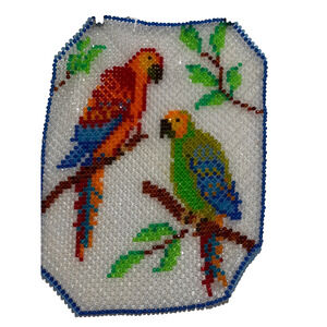 Vtg Colorful Birds Parrots glass beads Retro rare handcrafted Window wall hangin